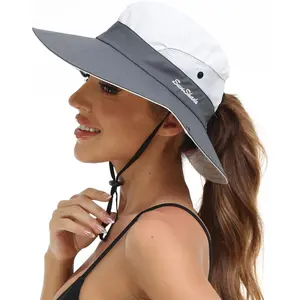 Women's Summer Sun Hat - Wide Brim Beach Hat with UV Protection, Foldable Mesh Ponytail Bucket Hat for Outdoor Fun in the Sun! Stay Cool and Stylish all Summer Long