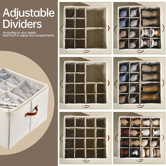 StorageWorks Foldable Shoe Organizer for Closet with Adjustable Dividers Fabric Container Stackable Bins for Boots Sneakers Fits 16 Pairs 17x17x12.5 Inches