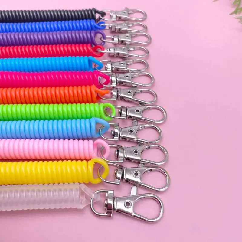 Spiral Retractable Spring Coil Keychain Theftproof Anti Lost Stretch Cord Safety Key Ring with Metal Lobster Clasp for Keys