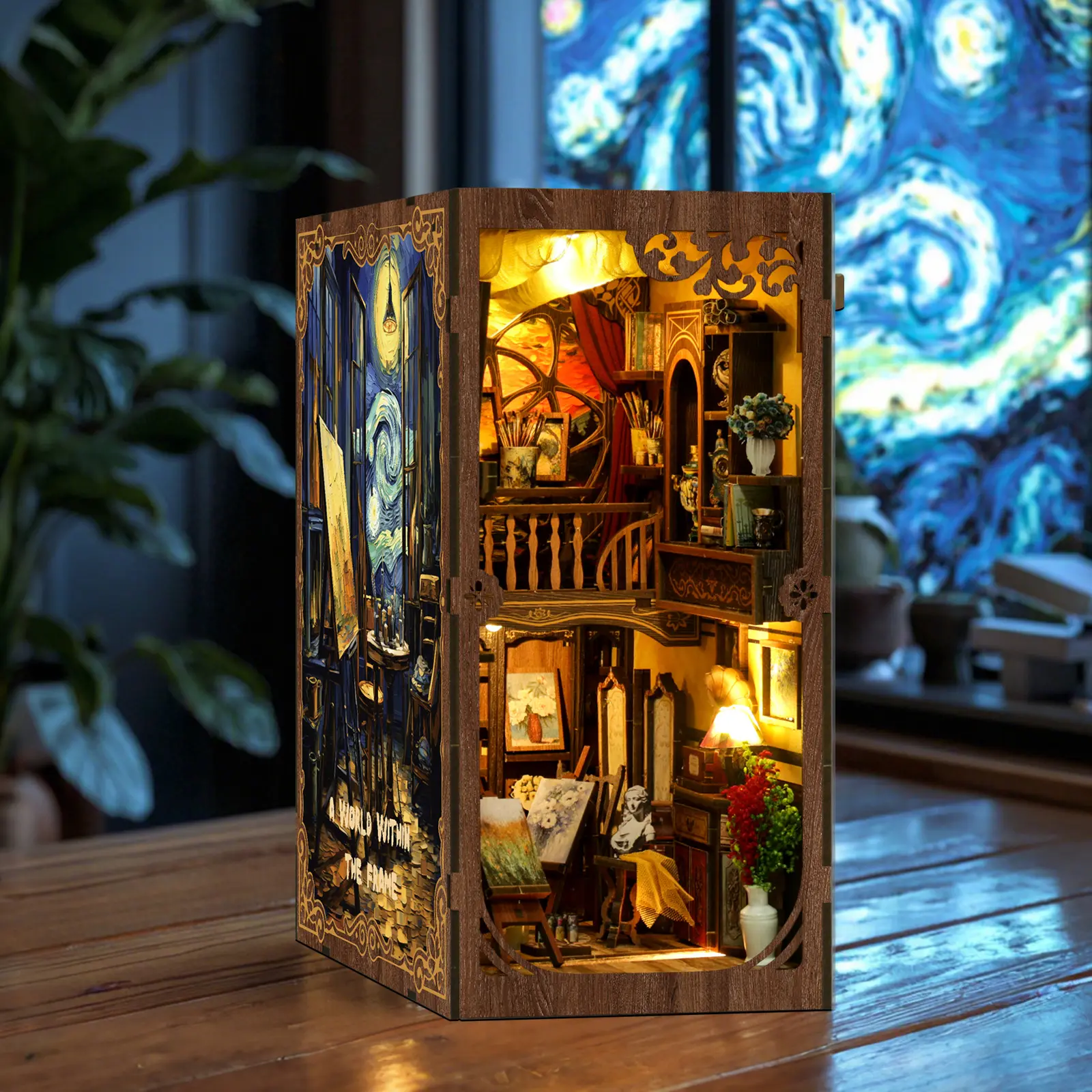 book nook kit for adults,Vintage Abstract Renaissance Style Wooden tiny home Bookshelf, DIY Model Kit, 3D Hand-Assembled Booklet Toy House, Miniature Dollhouse Kit, Birthday Gift