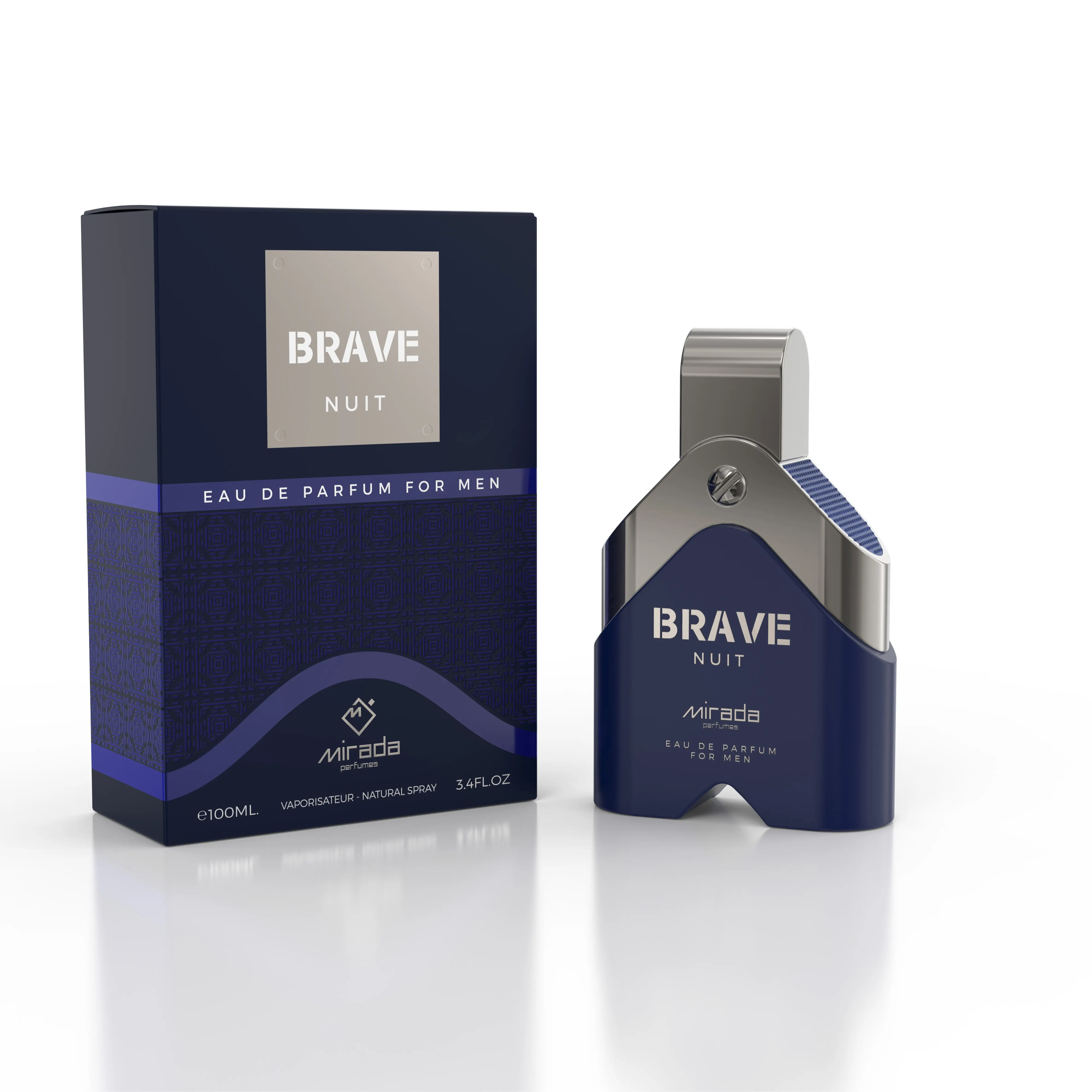 MIRADA Brave Nuit EDP 100ML Men's Fragrance Spray - Aromatic Amberwood, Spicy Woody Scent with Blueberry & Tonka Bean, Alcohol-Free, Chemical-Free, Long-Lasting, Charm-Designed Bottle, Liquid Formula for Adults
