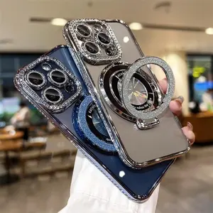 Rhinestone Decor Phone Case, Fashion Phone Protective Cover, Phone Accessory Compatible with iPhone 11 12 13 14 15 Pro Max, Casing