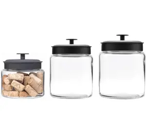 Anchor Hocking FBA_COMIN18JU056847 3-Piece Montana Jar Set, Multi (Set of 3), Black Metal