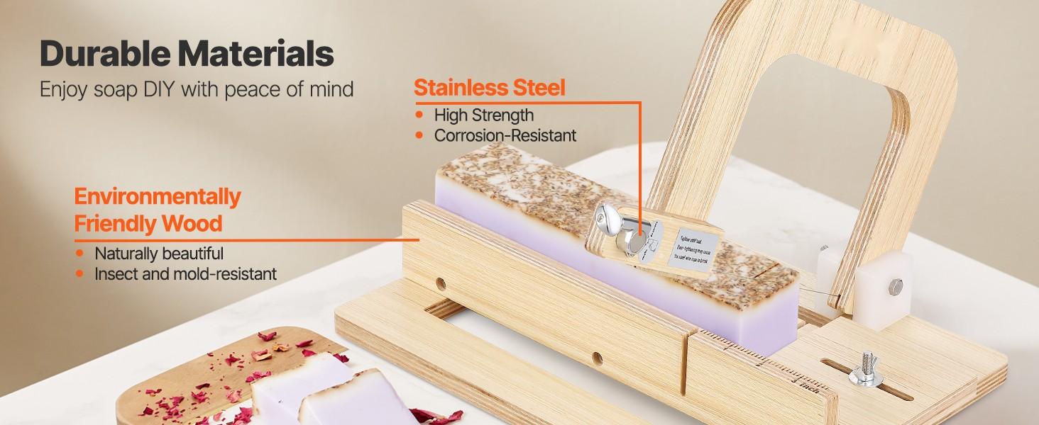 Soap Cutter With Adjustable Thickness 0-2 Inches, Wooden Soap Slicer With Stainless Steel Adjustable Wire Tension, Includes Extra Wires, Handmade Cutter For Candles And DIY Soap Making Projects