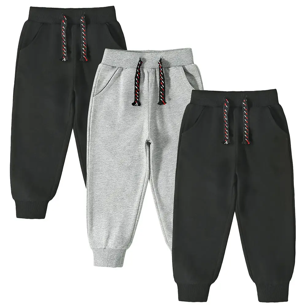 Kids Toddler Boys Sweatpants Pants 3 Pack Pull On Cotton Jogger Outfits Clothes Black/Grey
