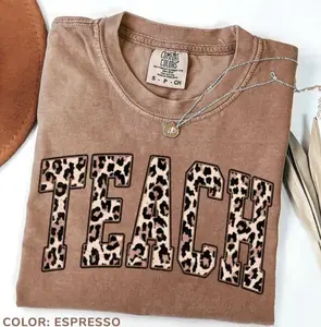 Comfort Colors Teacher Leopard T-Shirt, Teach Love Inspire Shirt, Gift For Teacher, Animal Print Teaching Tees, New Teacher Gift Shirt Back To School