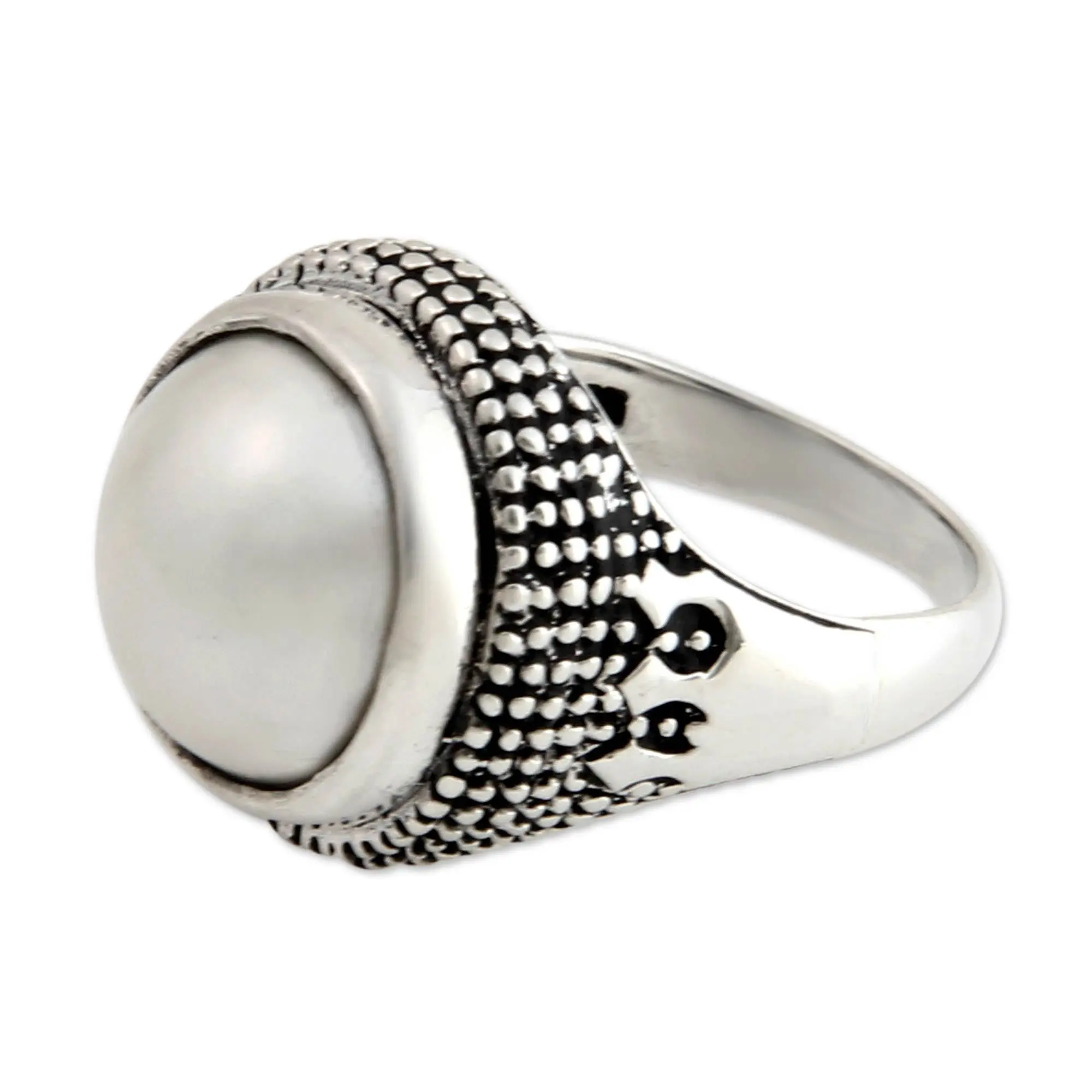 Novica Artisan Handcrafted Cultured Freshwater Pearl Domed Ring .925 Sterling Silver Mabe White Indonesia Birthstone 'Moon Mystique'
