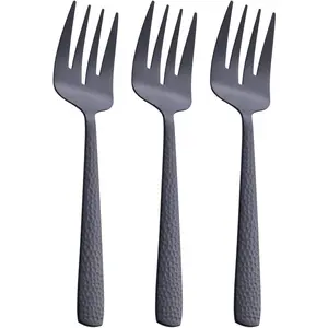 Matte Black Serving Fork, 9.5-inch Stainless Steel Large Serving Fork, Heavy Duty, Satin Finish, Set of 3