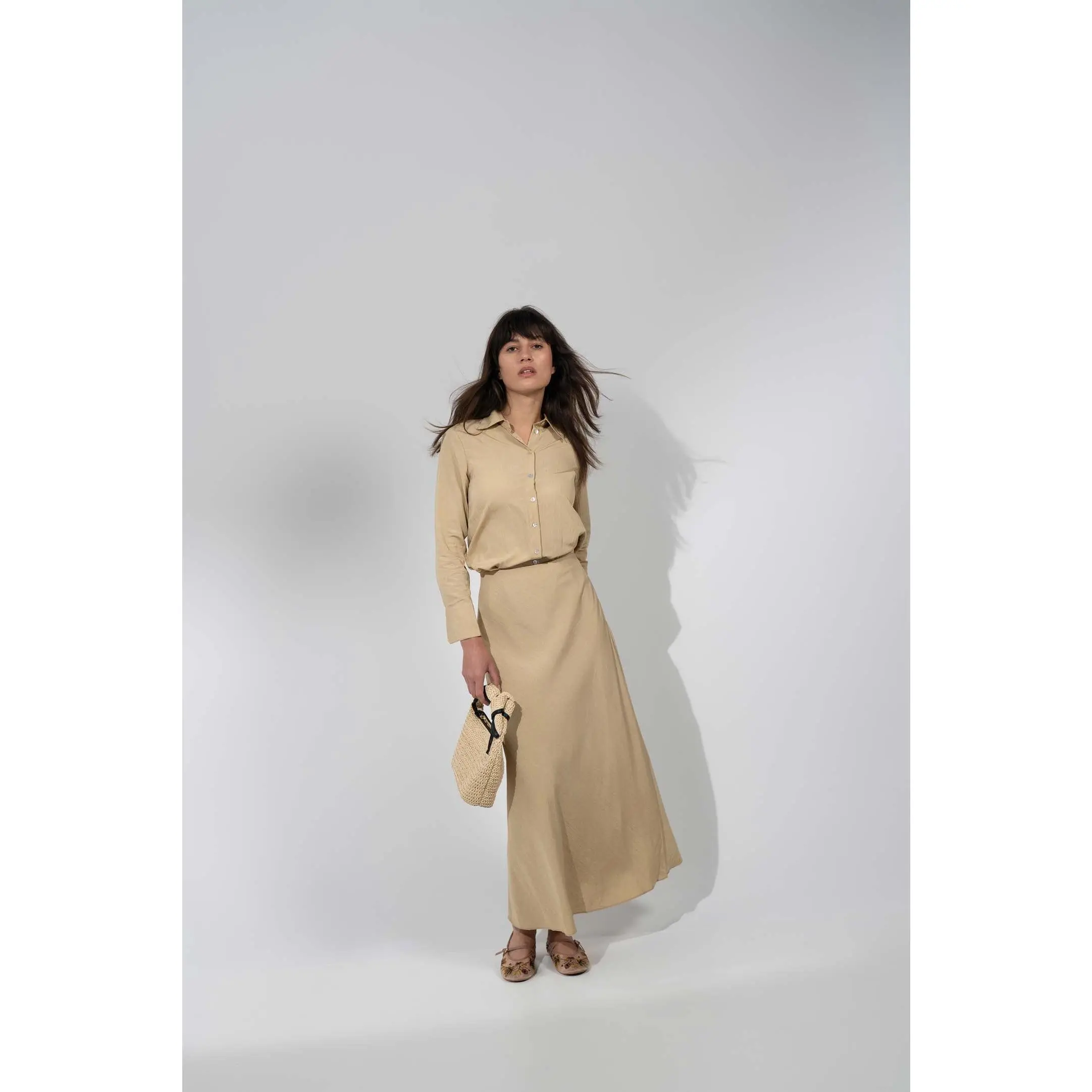 Crinkle Blouse-Tan