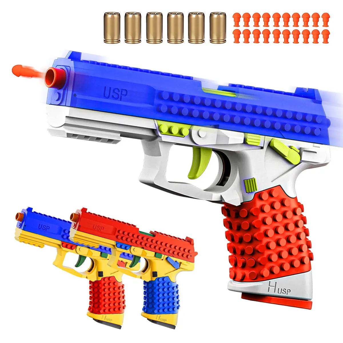 Soft Bullet Building Block Toy Gun, DIY Creative Handgun, Stem Model Display Piece, Suitable for Ages 6+, Kids Birthday Gift Blasters