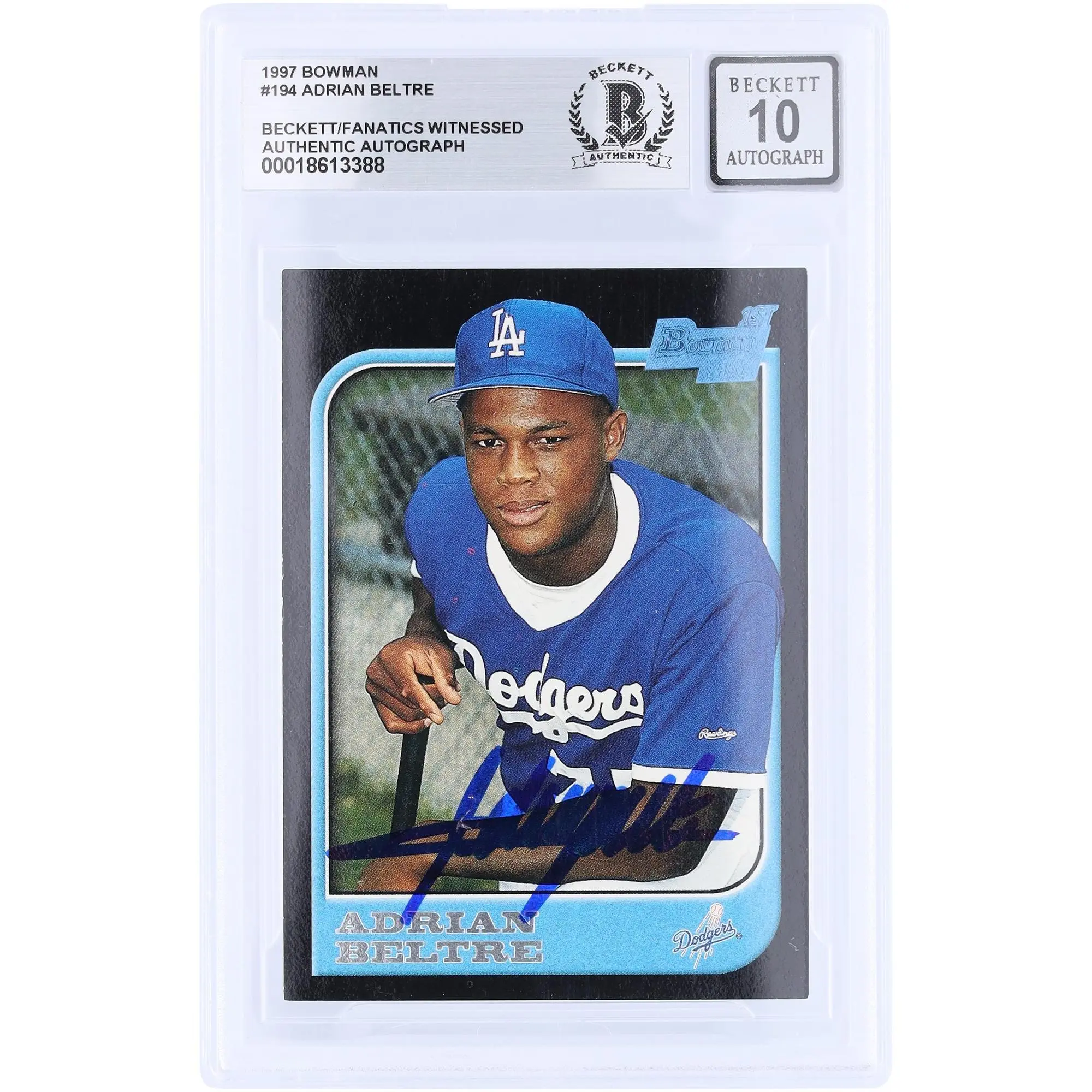 Adrian Beltre Los Angeles Dodgers Autographed 1997 Bowman 1st Bowman #194 Beckett Fanatics Witnessed Authenticated 10 Rookie Card - Fanatics Authentic Certified