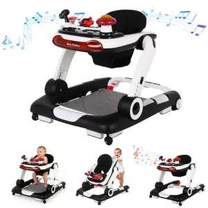 5-in-1 Infant and Baby Push Walker with Wheels, with Ergonomic backrest and Seated or Walk-Behind Design, with Bouncer, Music and Lights Baby Jumper Activity Center, Entertaining Developmental Activities for baby, Push Walker for Ages 6-18 Months Baby
