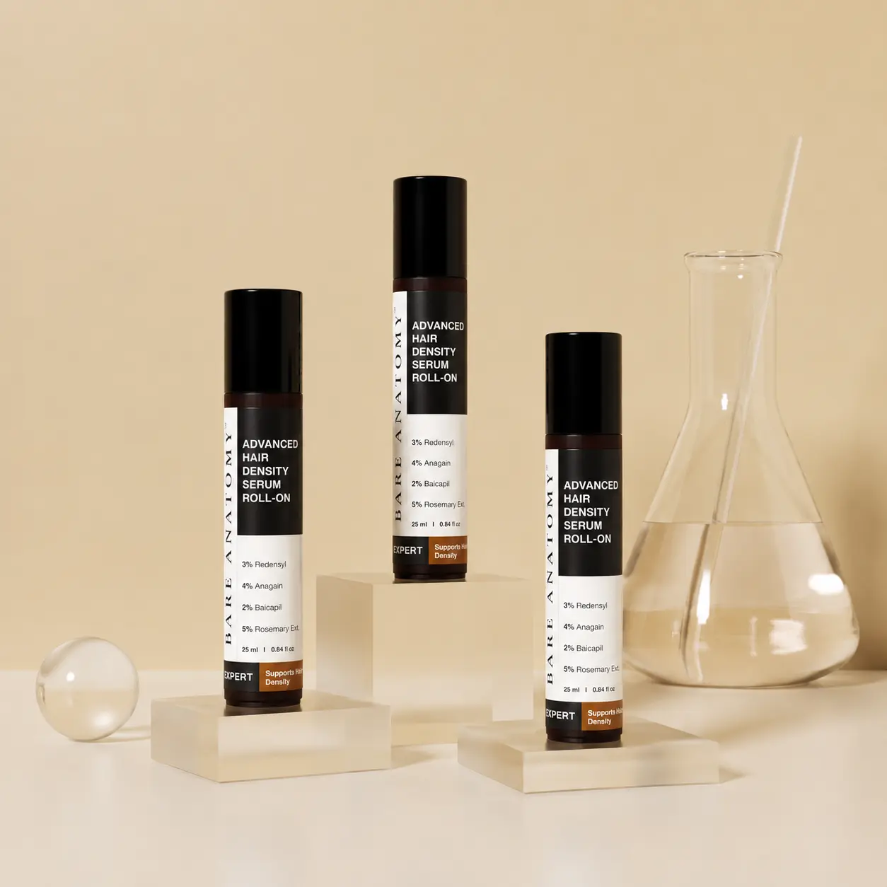 Advanced Hair Density Serum Roll-On with Redensyl, Rosemary, Rice Water -25 ml-Pack of 3