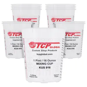 Custom Shop Paint Mixing Cups, 16-Ounce (12 Pack) - Plastic Measuring Cups for Liquids, Automotive Painting, Epoxy Resin, Acrylic Arts, Crafts, Disposable or Reusable, Graduated, Mixing Ratios