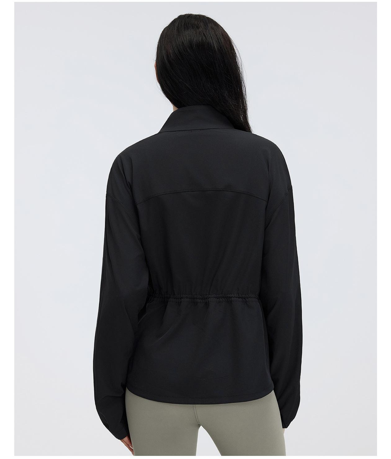 New Drawstring Waist Stand Collar Jacket, Casual Loose Versatile Coat for Yoga & Fitness