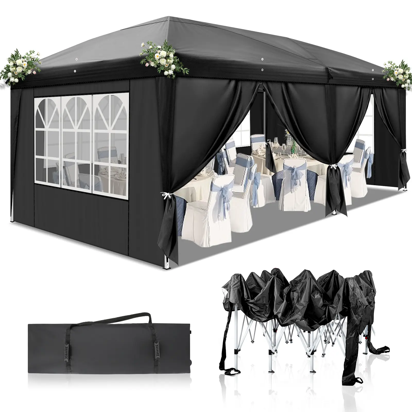 10'x20' Pop Up Canopy Tent with Removable Sidewalls Panels,Folding Wedding Party Outdoor Gazebo Pavilion With Portable Rolling Carrying Bag