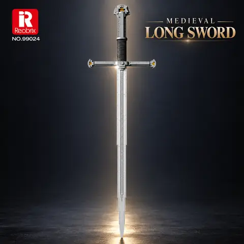 BUILDIFY Long Sword Building Set, 521-Piece Medieval Style Display Model Building Kit with Stand, Home Office Shelf Decor