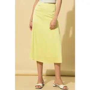 Satin Midi Skirt Neon Lime Green