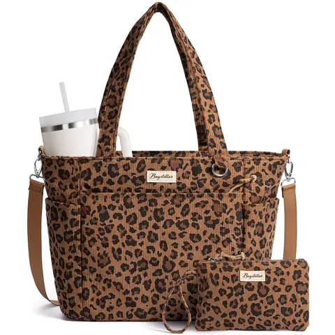(Auction)Bagstellar Corduroy Bag w/Makeup bag for Women, 14 inch Laptop Work Tote Bags for School College with Large Cup Holder, Durable Zipper Corduroy Casual Tote Purse Shoulder Organiser for Student, Work, Daily, Travel, Gym,dorm essentials,home decor