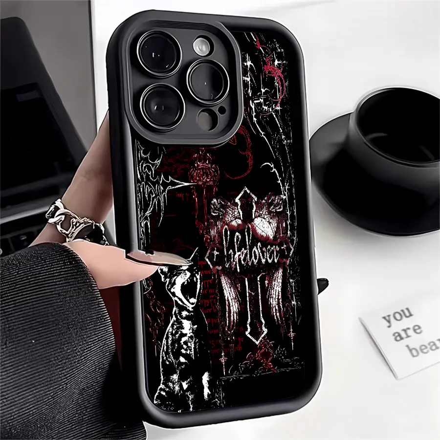 Gothic Armor Protective Silicone Casing Cover for iPhone 17 Pro Max,17,16,16e,15,14 Plus,13,12 Mini,11,Air,X,XS - 2D Pattern Soft TPU Rubber, Raised Edges Rugged Camera Protection Cellphone Accessory Gift