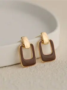2pcs Geometric Enamel Earrings, Metal Plating, Elegant Vintage Style, Drop Earrings for Women, Daily Wear, Gift Idea