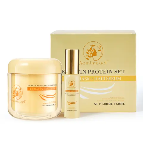 Aomimegel Collagen Haircare Treatment Set - 500ml Deep Repair Mask, 60ml Argan Oil Hydrating Balm, Botanical Ammonia-Free Alcohol-Free Anti-Bacterial Moisturizer for Dry Damaged Locks, Plant-Based Biodegradable, Smooth Youthful Hair Restore