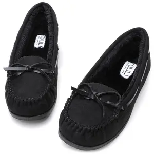 KOLILI Women's Moccasins Comfortable Soft Indoor Cotton Shoes Outdoor Warm Versatile Home Shoes with Non-slip Rubber Soles Suede Flats