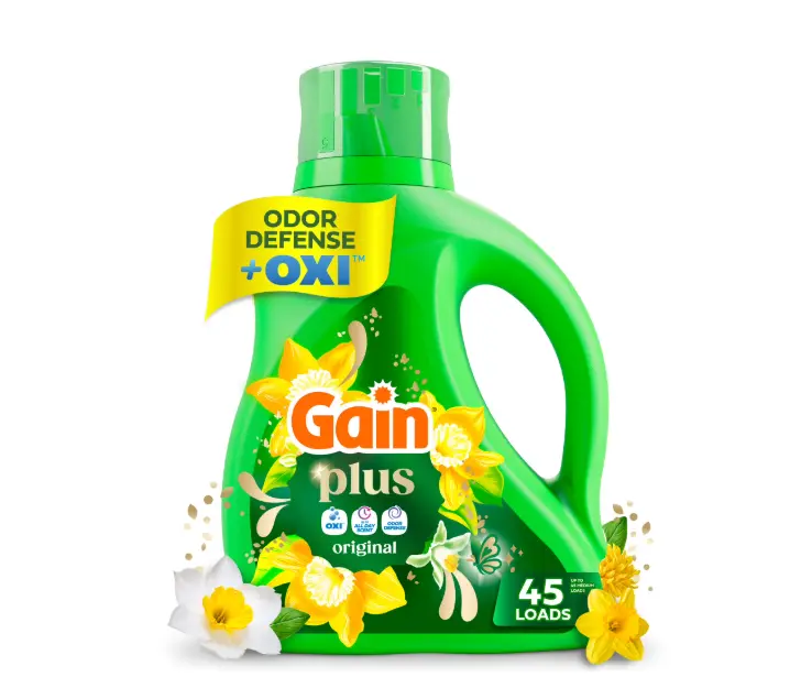 Gain Plus Laundry Detergent Liquid, Now with Odor Defense + OXI, Original Scent, 60 fl oz, 45 Loads