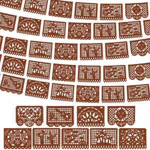 4 Pack 59 ft Mexican Papel Picado Banner Plastic Mexican Talavera Party Fiesta Banner Wedding Hanging Decorations for Cinco De Mayo Cielito Lindo Party Supplies(4 Pack,Brown)