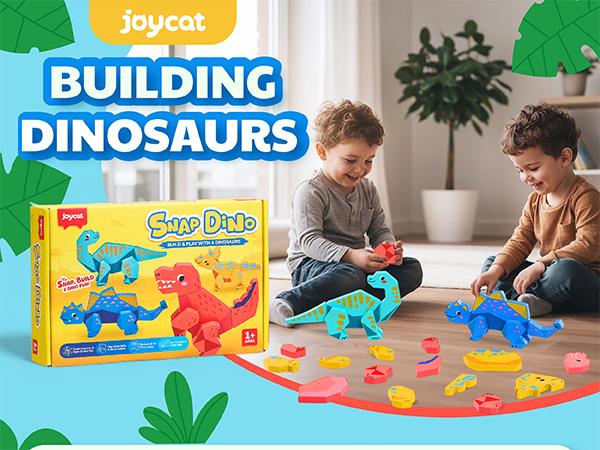 JoyCat Magnetic Wooden Dinosaur Building Blocks Set, Montessori STEM Early Learning Fine Motor Toy for Toddlers 1-3, Build-and-Take-Apart Playset, Kids' Gift, Magnetic Building Blocks summerwins