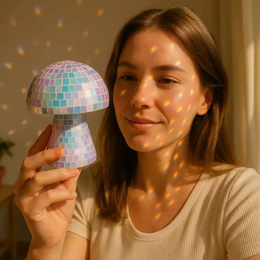 Reflective Disco Mushroom, Lightweight Aesthetic Room Decor, Rainbow Mirror Ornament for Gifts & Desk Display, Party Lighting Decoration, Dancing Led, LED Light Entertainment, Decorative Light Decor, Led Lighted, Led Light Up