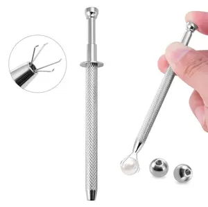 Push-in Quad Prong Bead Ball Holder Piercing Tool - 4.5in Stainless Steel Piercing Grabber for Jewelry Changes, Geometric Body Jewelry Accessory