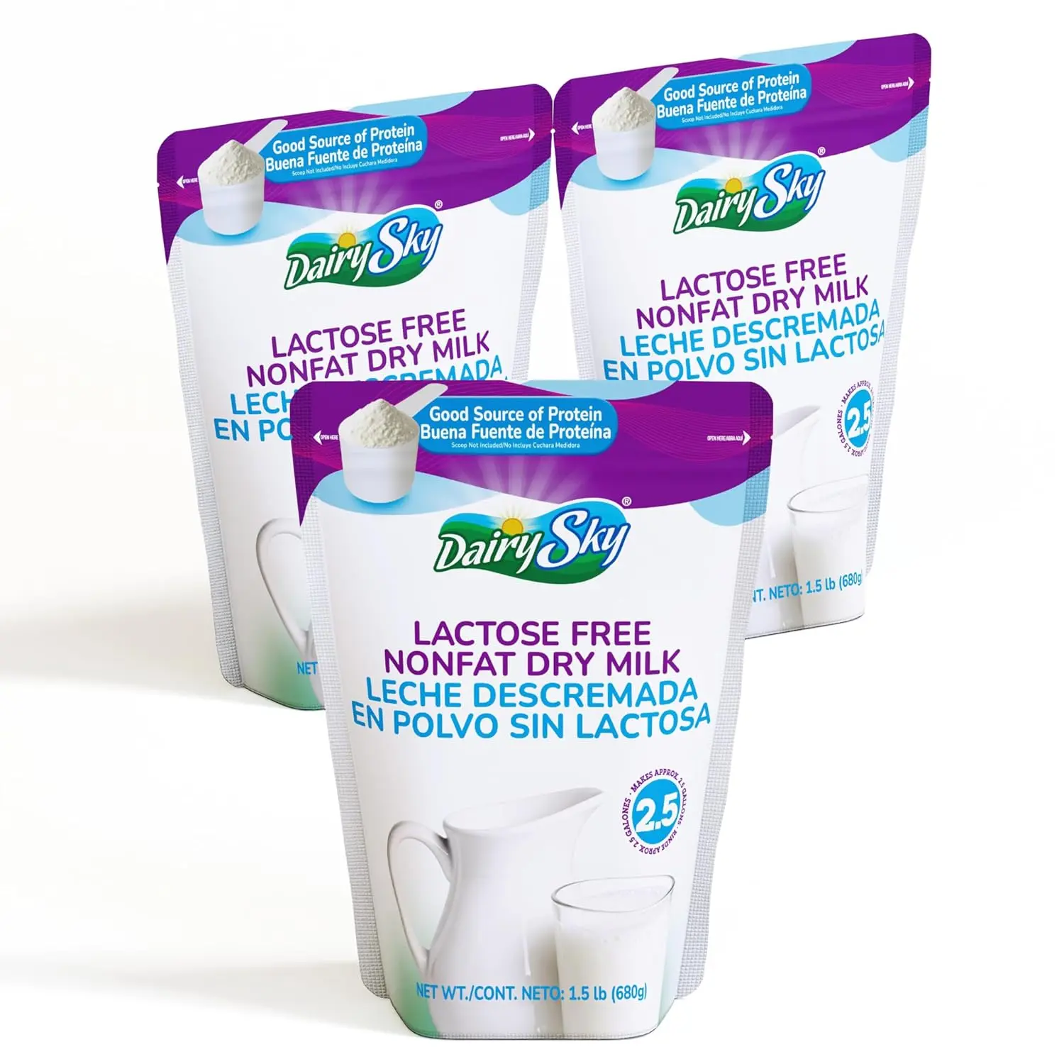 DairySky Lactose Free Milk Powder 24 Oz - Non GMO Fat Free Powdered Milk for Baking & Coffee, Kosher with Protein & Calcium, Great Substitute for Liquid Milk, RBST Hormone - Free - 3 Pack