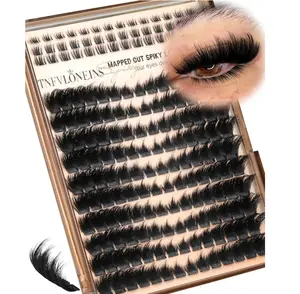 TNFVLONEINS Mink Fluffy Lash Clusters with Bottom Lashes,D-Curly 12-22MM Spikes Eyelash Clusters Wispy Thick Cluster Eyelash Extensions Evil Dramatic Lashes Clusters Pre-mapped Individual Lashes