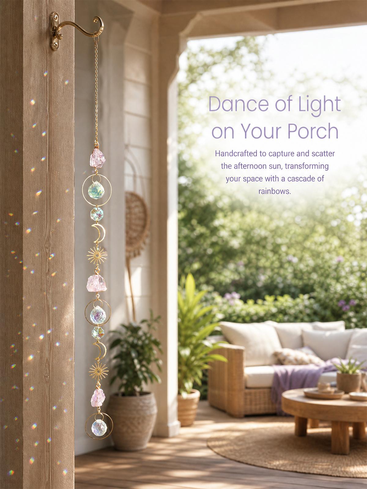 Crystal Sun Catcher, Amethyst Suncatchers Hanging Wind Chime, Handmade Rainbow Maker Indoor Outdoor Decor for Window Bedroom Courtyard Garden, Bless Gift