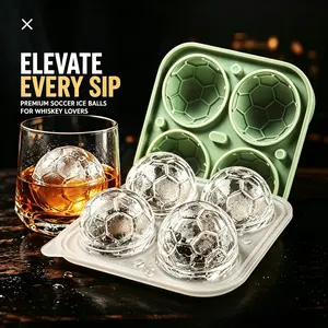 Silicone Soccer Ice Cube Mold - Football Ice Ball Tray for Whiskey, Cocktails, Chocolate & Ice Cream, Makes 4 Large Ice Spheres, Green