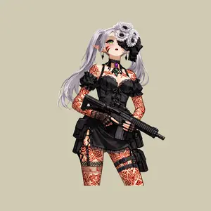 Frieren Gothic Floral Demon Girl Sticker, Elegant Anime Elf Gun Girl, Dark Fantasy Aesthetic Decal