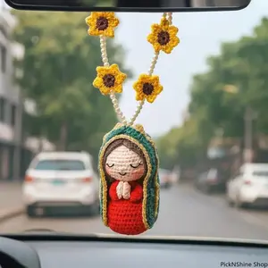 Handmade Crochet Mary Car Accessory, Aesthetic Religious Ornament, Rearview Mirror Hanging Decor for Vehicle Interior, Car Accessories, Cars Accessories, Car Decorating