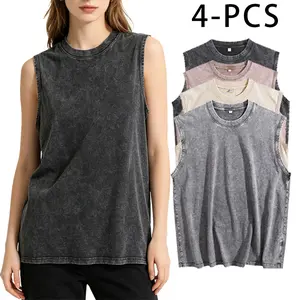 4-Pack Acid Wash Tank Tops – Unisex Sleeveless Cotton Muscle Tee & Cut-Off Loose Fit Vintage Streetwear for Summer Layering & Casual Outfits
