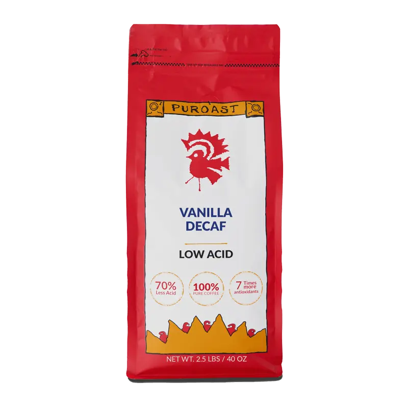 Puroast Vanilla Decaf Coffee - Medium Roast, Low Acid, Rich Vanilla Flavor, 2.5 lbs/40 oz