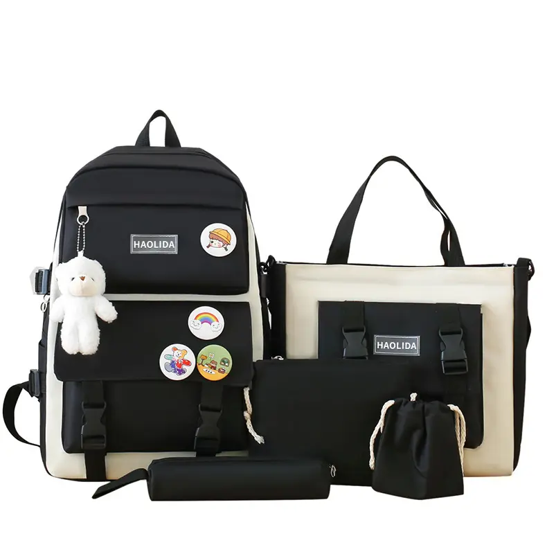 Black five piece set+badge+teddy bear pe