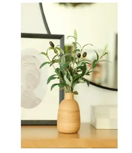 15” Artificial Olive in Wood Finish Ceramic Vase Made for Tabletops – 1.1 lbs