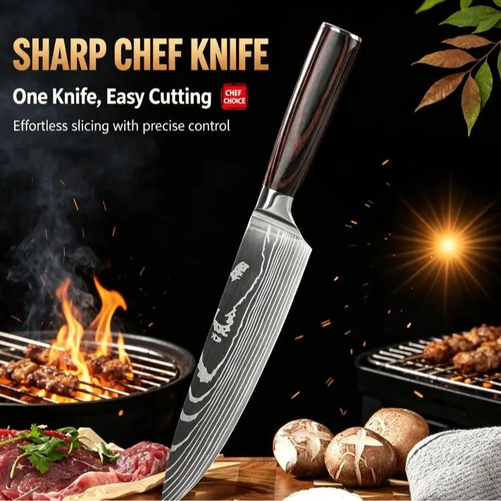 Stainless Steel Chef Knife with Black Resin Handle, Multi-purpose Boning Knife, Suitable for Cutting Meat and Fruits