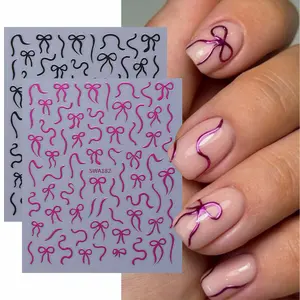 2 Pcs Bow Nail Art Stickers, Korean Style Bow Line Valentine's Day Gift Nail Decorations, DIY Manicure Decals with Playful Touch and Glossy Finish for Women and Girls, Nail Art Products