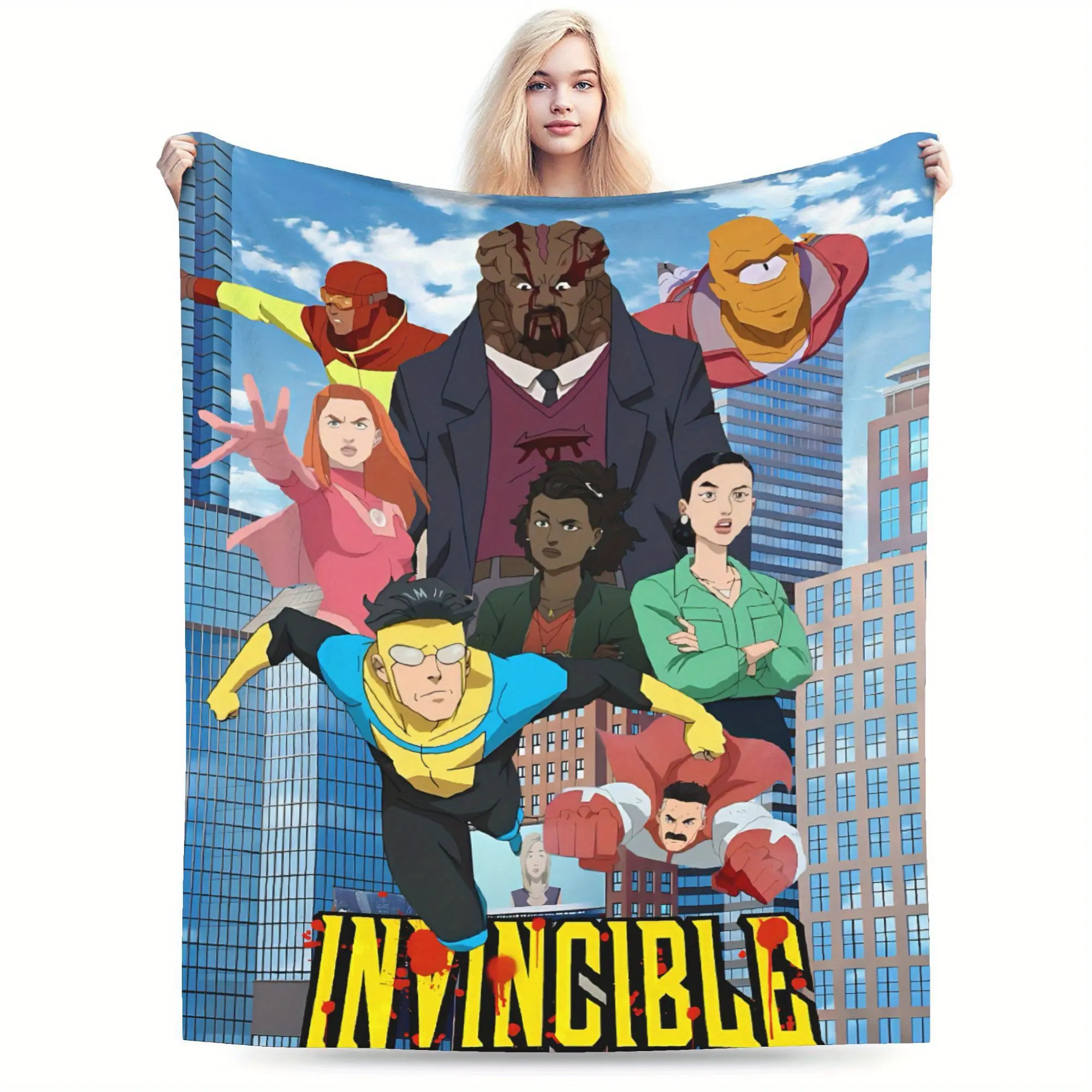 "Invincible" Animated Series Creative Design Ultra-Soft Flannel Blanket - Warm & Cozy Living Room Throw, Office Blanket, Sofa Accent Throw, All-Season Travel Blanket, Multi-Purpose Gift Blanket - Home Decor & Accessories