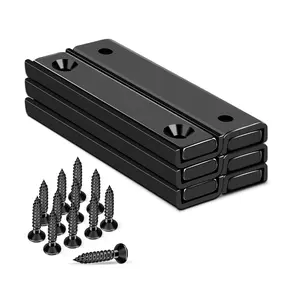 Neodymium Rectangular Black Pot Magnets, 60x13.5x5mm, 80lbs Pull Force, Pack of 6