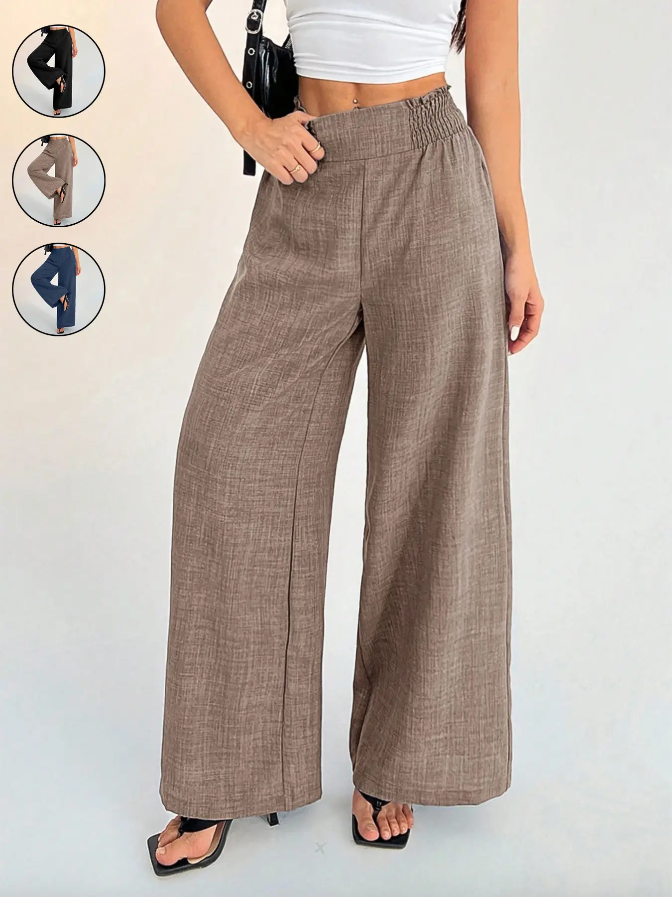 Women's Casual Versatile Elastic Waist Wide Leg Oversized Pants, Aesthetic, Solid, Comfortable Baggy Loose Fit, Perfect for Everyday Wear, Stylish and Practical