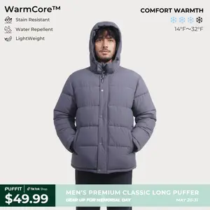 PUFFIT WarmCore Men's Premium Detachable-Hood Puffer Classic Lightweight Winter Coat, Windproof, Water-Repellent, Adjustable Drawstring Design