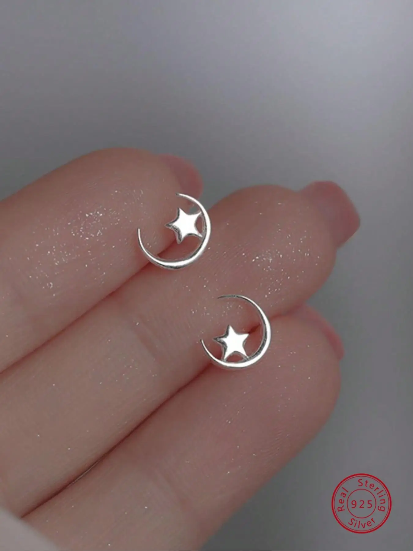S925 Sterling Silver Star & Moon Design Stud Earrings, Elegant Stud Earrings for Women & Girls, Fashion All-match Accessories for Party, Daily Decor
