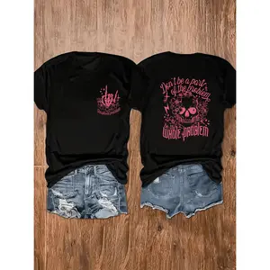 Stylish Skull Print Plus Size Women's Casual T-Shirt With Comfortable Polyester Fabric And Medium Stretch For Easy Wear